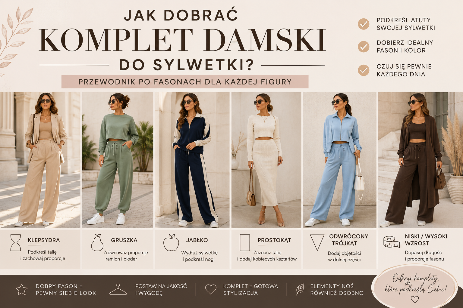 Jak dobrać komplet damski do sylwetki? Przewodnik po fasonach dla każdej figury